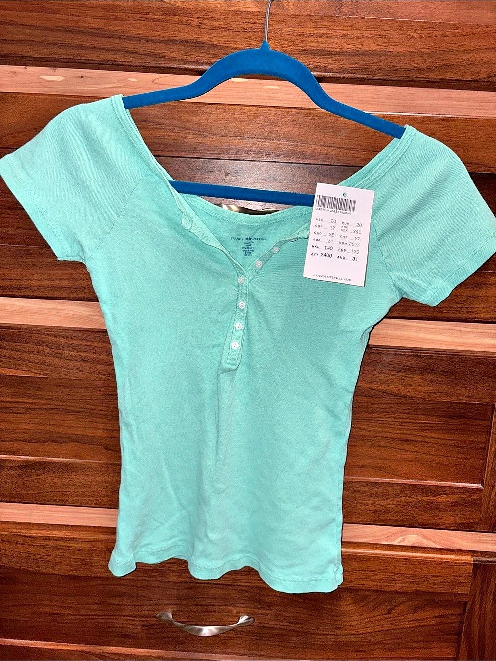 Brandy Melville NWT Short Sleeve Henley in Green